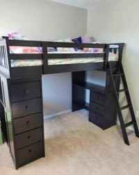 Loft bed twin desk and drawers wood