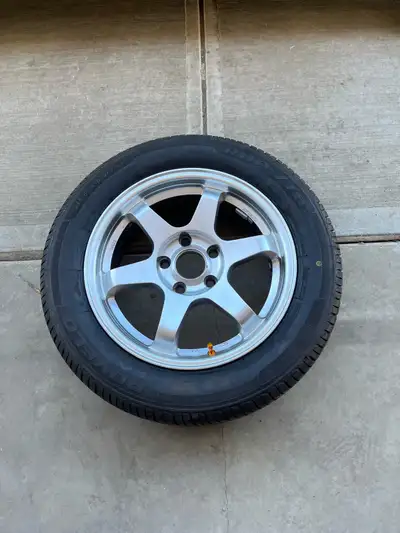 Set of 4 rims and tires up for sale Rim size: 16 x6.5 inch Tire size: 215/55/16 Bolt pattern 5 x 114...