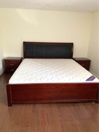 King bed, solid wood, $400, king mattress $300, bedside tables,