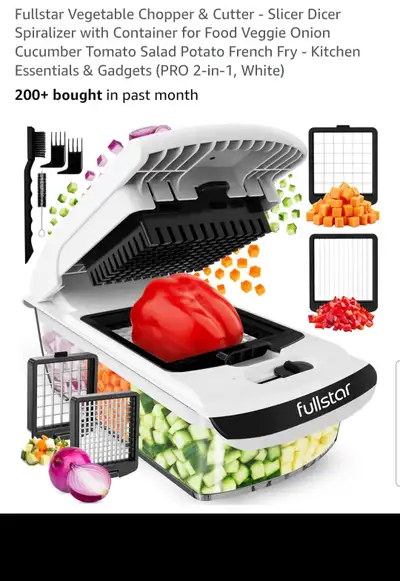 The item pictured is a Fullstar 4-in-1 Vegetable Chopper and Mandoline Slicer. It is a manual kitche...