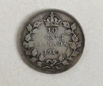 1919 Canada Silver $.10c Dime Coin, View more