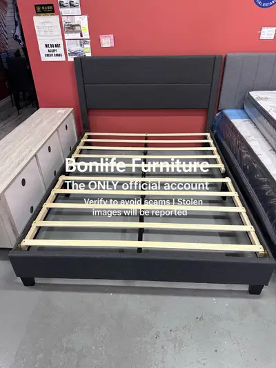 Brand new bed frame on sale Available in fabric grey and pu black , white and grey Double or queen f...