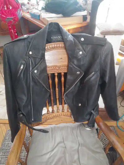 Vintage Women Black Leather Biker Jacket, View more