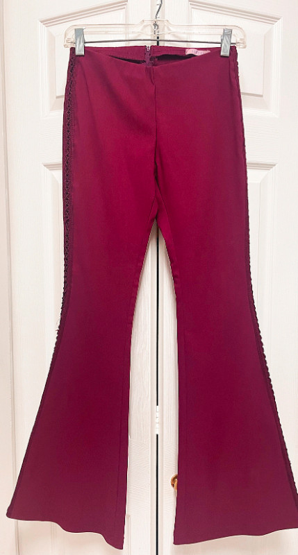 Burgundy Flare Pant with Sexy Side Seam Detail, size S in Women's - Bottoms in Delta/Surrey/Langley