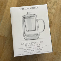 BNIB Williams Sonoma Double-Wall Glass Mug with Tea Strainer