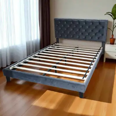 Luxury Grey Velvet Tufted Bed Frame | Upholstered Headboard, View more