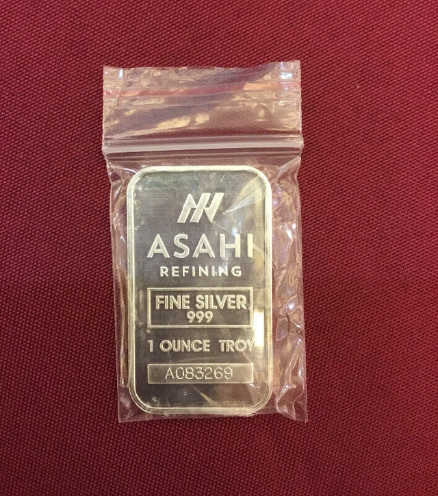 .999 Asahi Refining 1 oz Troy Fine Silver Bar in Arts & Collectibles in Mississauga / Peel Region - Image 2
