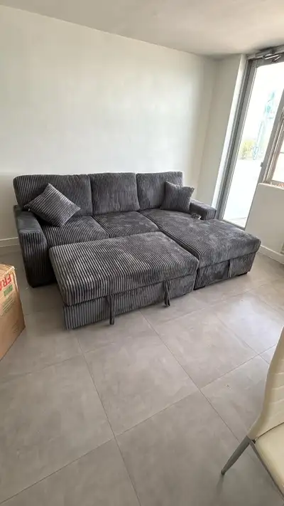 Choco Brown Corduroy Sectional Sofa Bed on Sale , View more