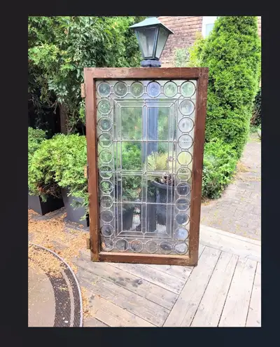 Antique Victorian Leaded Bullseye Glass Cabinet Doors, View more