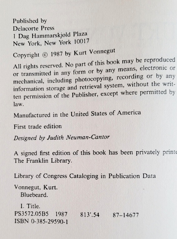 Kurt Vonnegut - first edition - Bluebeard 1st in Fiction in Barrie - Image 3