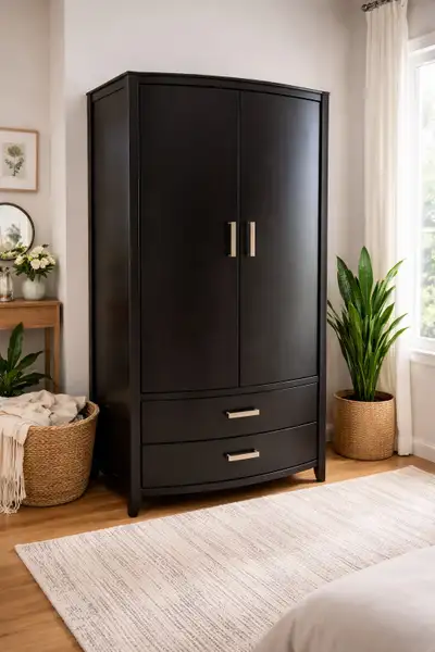 Black/Dark Brown Engineered Wood Armoire Wardrobe with Drawers, View more