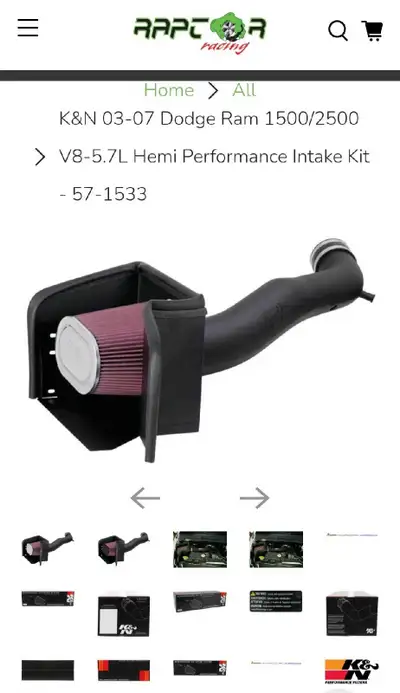 K&N cold air intake and filter off of a 2007 5.7L Dodge Ram Hemi. Comes with a couple mounting brack...