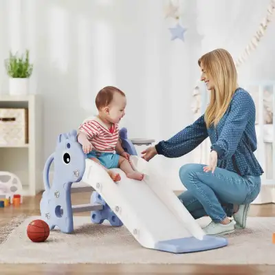 3 in 1 Toddler Slide for Age 1-3. Giraffe Design, Blue, View more