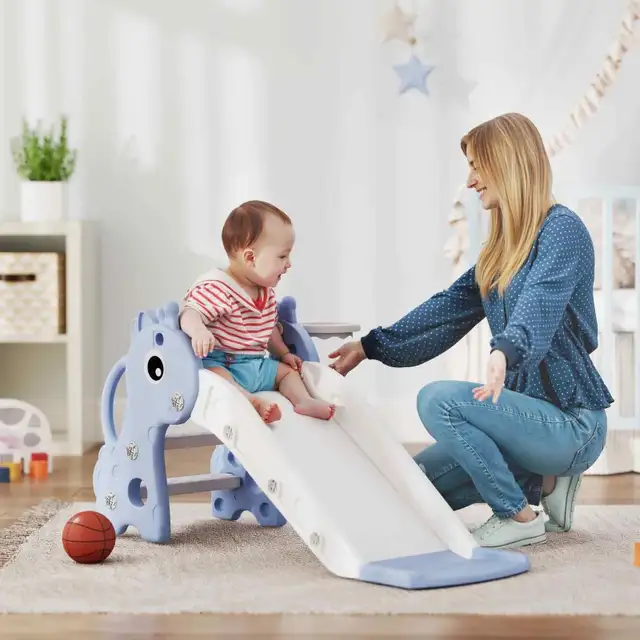 3 in 1 Toddler Slide for Age 1-3. Giraffe Design, Blue in Toys in Markham / York Region - Image 2