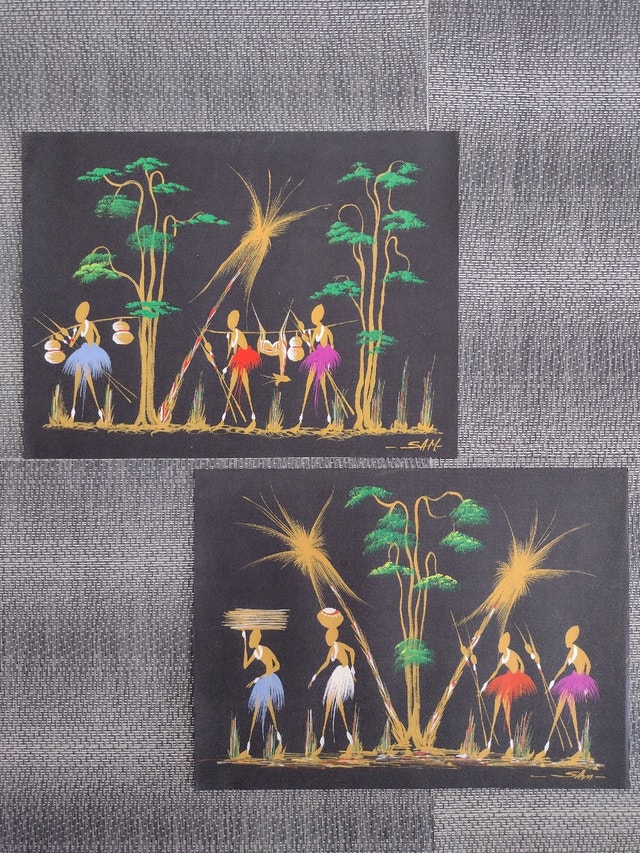 "African WomenGathering" Folk Art Original Paintings by SAM. Arts