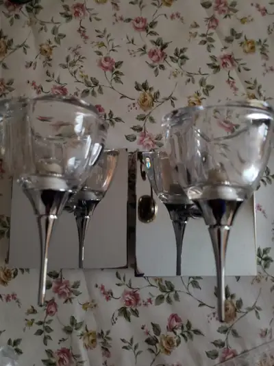 Wall sconces x 2 made of glass with mirror base $50 for both, View more