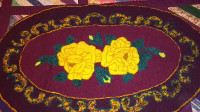 Brand New Handmade  32.5 inch L x 20.5 inch H Hooked Rug Flowers