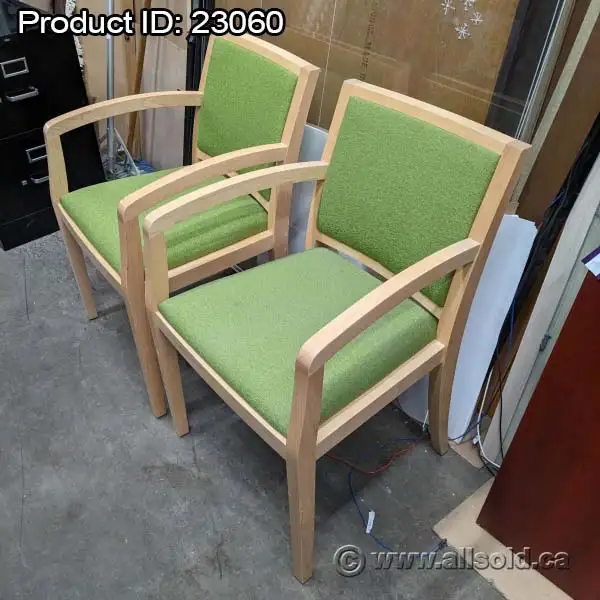 Blonde Wood Office Guest Chair w/ Green Fabric