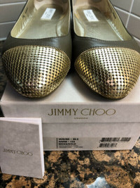 JIMMY CHOO LEATHER GLEAMING CAP TOE FLATS - MADE IN ITALY