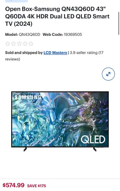 Samsung 43” Dual LED QLED TV – Best Deal This Week!, View more