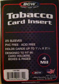 BCW .... TOBACCO CARD .... INSERT SLEEVES .... package of 25
