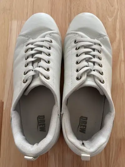 White Drew Skate sneakers, men's size 11 4W. Shoes have leather upper and manmade balance. Soles hav...