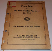 Adams Motor Grader No. 550 Parts List