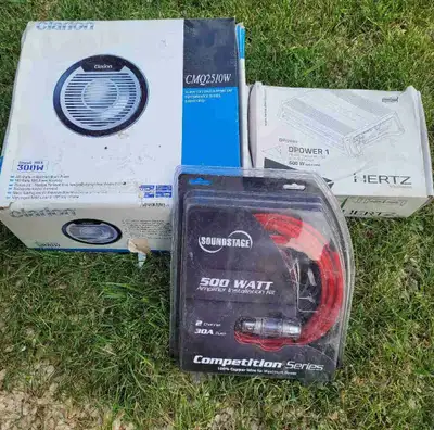 Hertz 600W Amp with Clarion 300W Sub and Amp install kit. All complete new in boxes, don't need, ste...