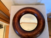 Round Metal Beveled Mirror with a Bronze Finish