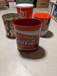 Large Coca Cola metal containers with lids.  Various Prices.