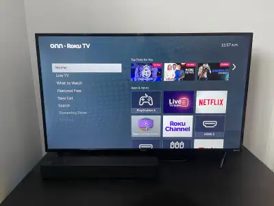 i'm moving back home so i dont't need this TV anymore Onn. Roku Tv 43 inches, diagonal size. - Onn....
