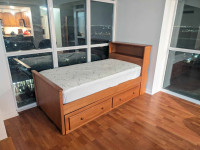 Twin captain bed with two dressers and bookcase (solid wood)