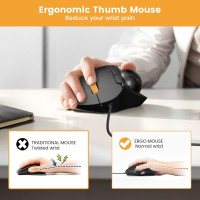 Wired Trackball Mouse, USB & C,  Ergonomic