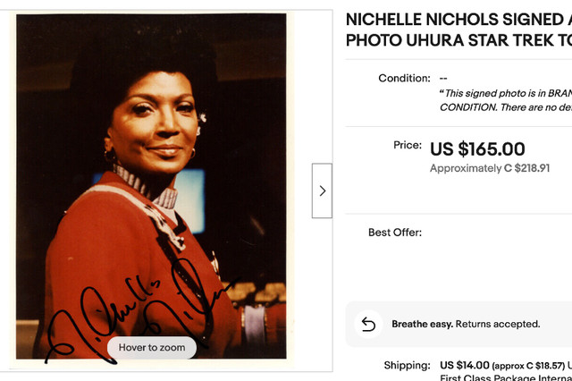 Star Trek  - Nichelle Nichols - Comm Officer Uhura Autograph in Arts & Collectibles in Trenton - Image 3