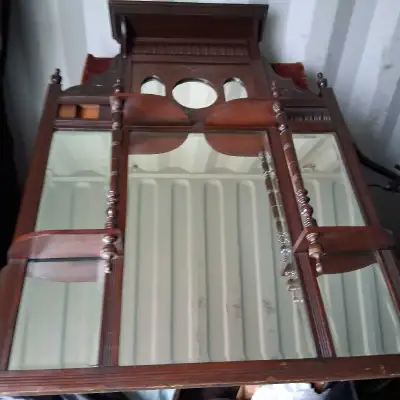 Antique mirror with beveled glass, shelves 48"high 42"wide,, View more