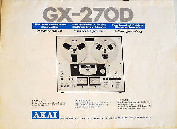 Akai GX-270D Operator's Manual in Stereo Systems & Home Theatre in Markham / York Region