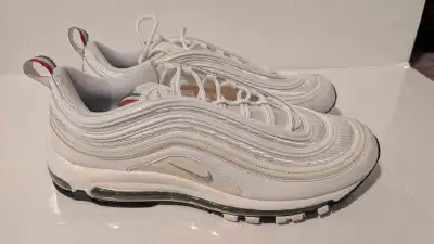 Step up your sneaker game with these Nike Air Max 97 shoes, featuring a sleek white design and the i...