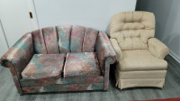 Loveseat  sofa $150 & cream Rocking chair $125 in excellent cond