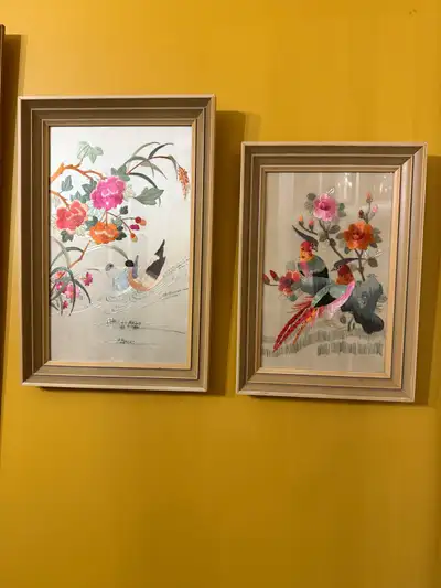 A Pair Of Vintage Framed Japanese Embroidery(MCM)1940’s, View more