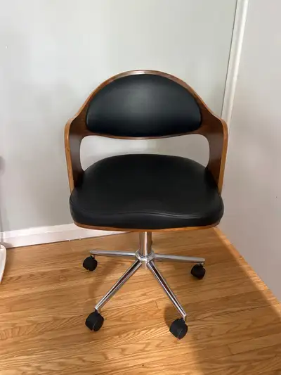 Black Office Chair with Wood Accents – Comfortable & Stylish, View more