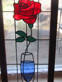 Stained Glass ~ Rose in Vase ~ Window Hanger
