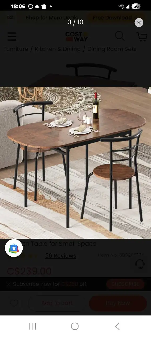 Costway folding leaf dinning table and 2 chairs in Dining Tables & Sets in Markham / York Region - Image 5