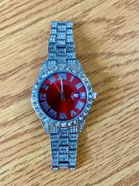 Silver Red Diamond Watch