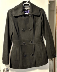 Kenneth Cole Black double breasted wool pea coat sz small