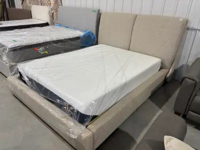 Fully upholstered, headboard, footboard, and rails . Brand new, just set up today Queen size availab...