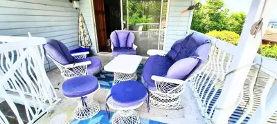 RARE SHOW HOME 8pc Mid-Century Spun Fiberglass Patio Set Woodard, View more