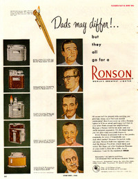Large 1950 ad for Ronson Lighters