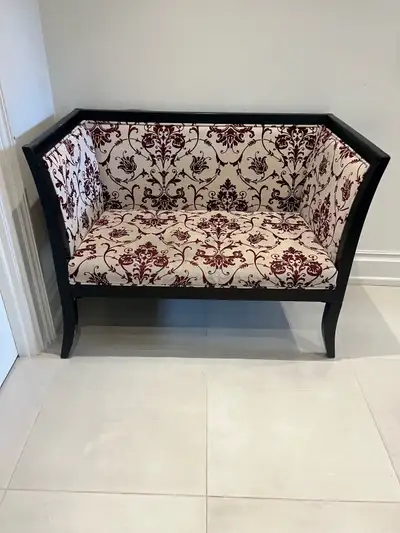 Settee Sofa black frame, damask print, View more