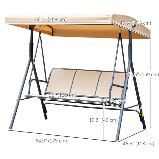 Beige 3-Seater Swing Chair Covered Garden Hammock A-Frame in Patio & Garden Furniture in Markham / York Region - Image 3