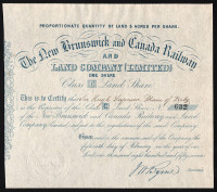 1857 New Brunswick and Canada Railway Stock Certificate